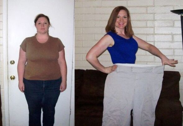 Woman before and after following the drinking diet